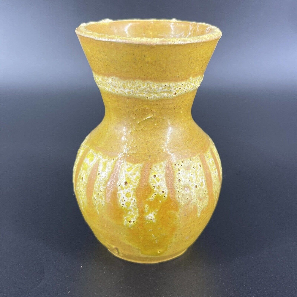 Vintage Mini Small Vase Yellow Textured Glaze Made in Italy